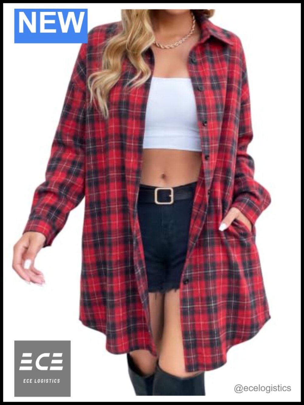 Womens Flannel Shirt Long Sleeve Button Down Plaid Tunic Top